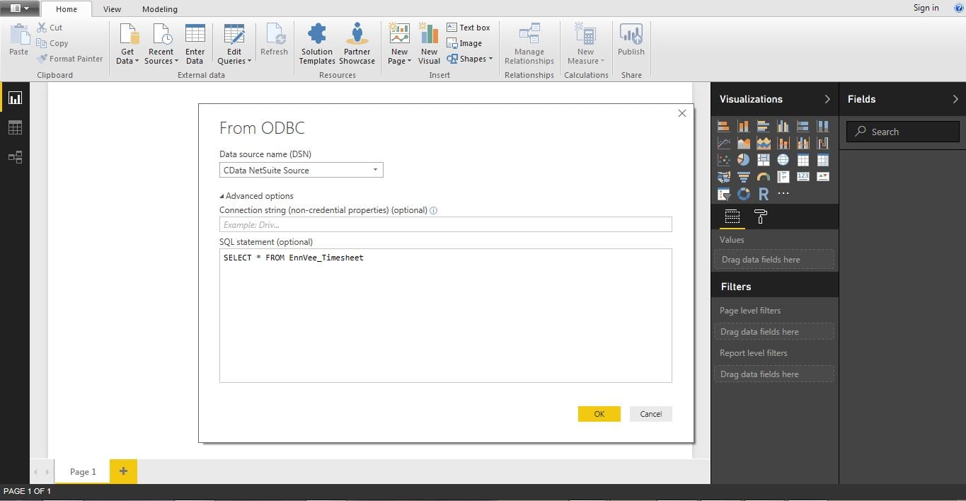 Enter SQL query to import data source into Power BI