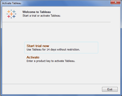Activate Tableau Trial Version Screen