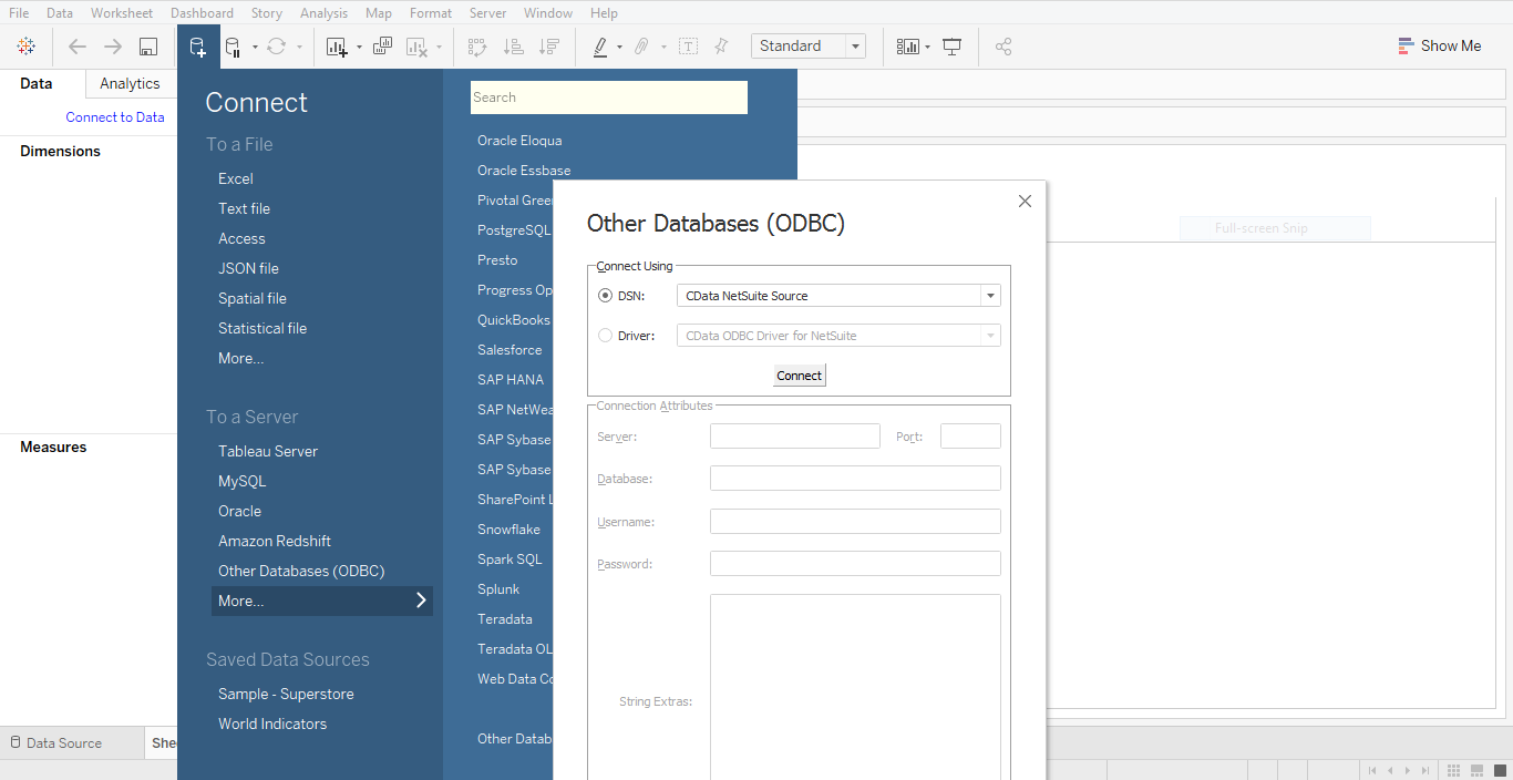 Connecting Tableau to CData NetSuite Source Sys