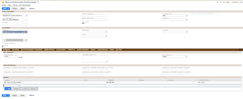 creating an item in NetSuite