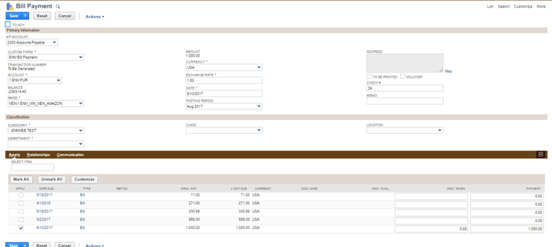Paying invoice in NetSuite