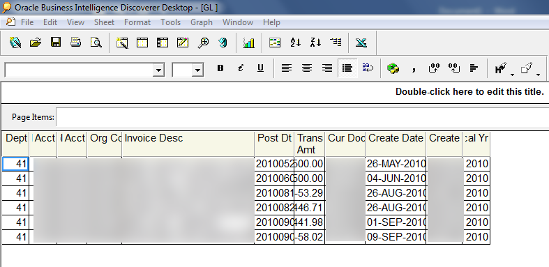 Oracle Discoverer report before converting to Power BI