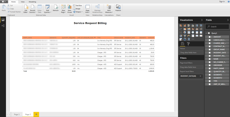 tabular power bi report